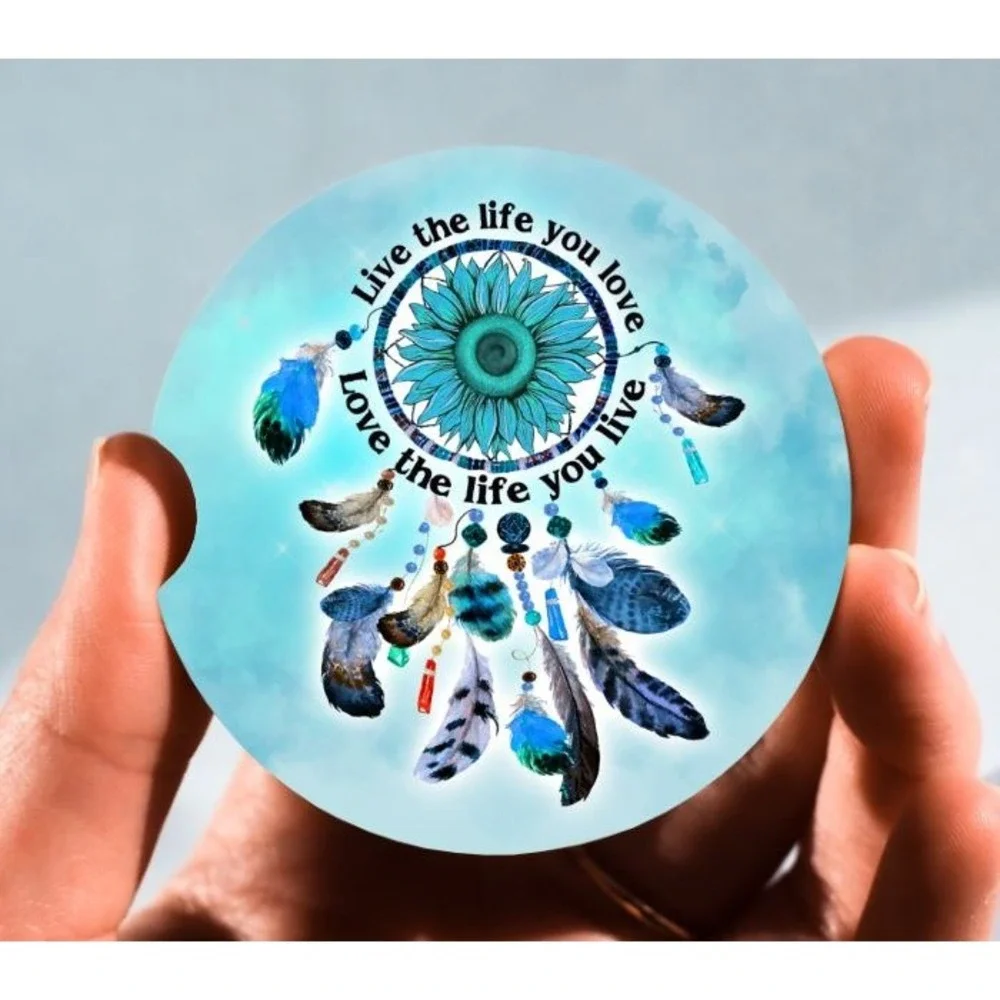 Set of 2 Car Coasters, Live The Life You Love‎ Car Coaster, Neoprene Car Coaster